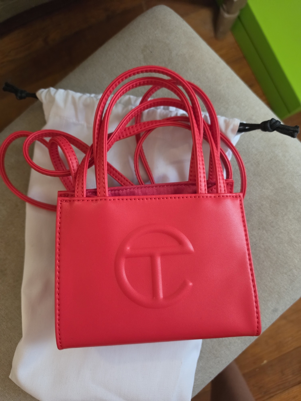Red Leather Mini TELFAR Tote Bag with Embossed Logo